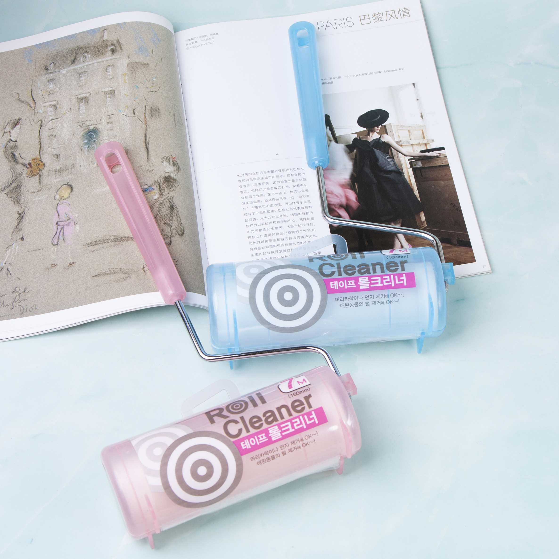 韩国长把除尘胶滚衣物粘毛滚清洁粘毛器随手粘可撕纸粘毛滚除尘刷