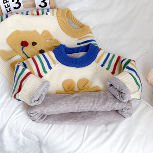 男童加绒加厚套头毛衣2026新款男宝宝卡通针织保暖加德绒毛线衣潮