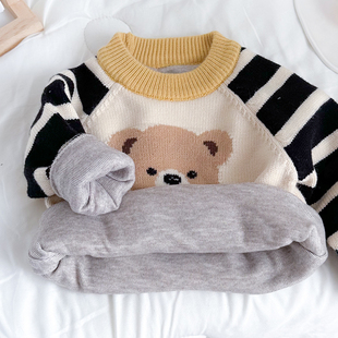 男童加德绒套头毛衣2026新款男宝宝加绒加厚洋气可爱针织毛线衣潮