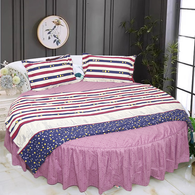 纯棉紫色星空AB版新款斜纹圆床四件套圆形床上全棉欧式床罩定制