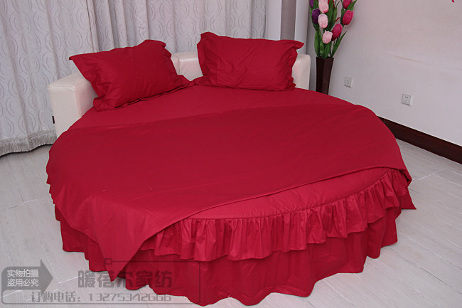 订做纯棉圆床床裙四件套圆形床罩床单全棉主题宾馆酒店简约春夏款