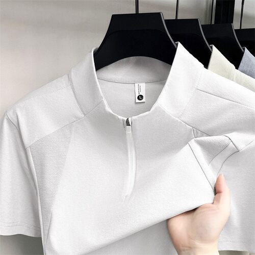 男士立领半拉链速干短袖T恤