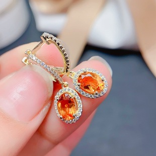 天然鸡油黄黄水晶耳钉女s925纯银镀18k金全净体招财玄学耳坠耳环