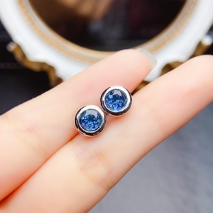 小灯泡天然托帕石耳钉女s925纯银镶嵌宝石5*5mm清新简约款耳环饰