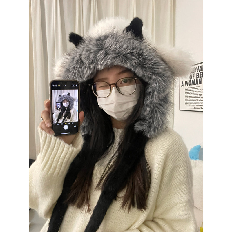 可爱小羊耳防寒毛绒帽子