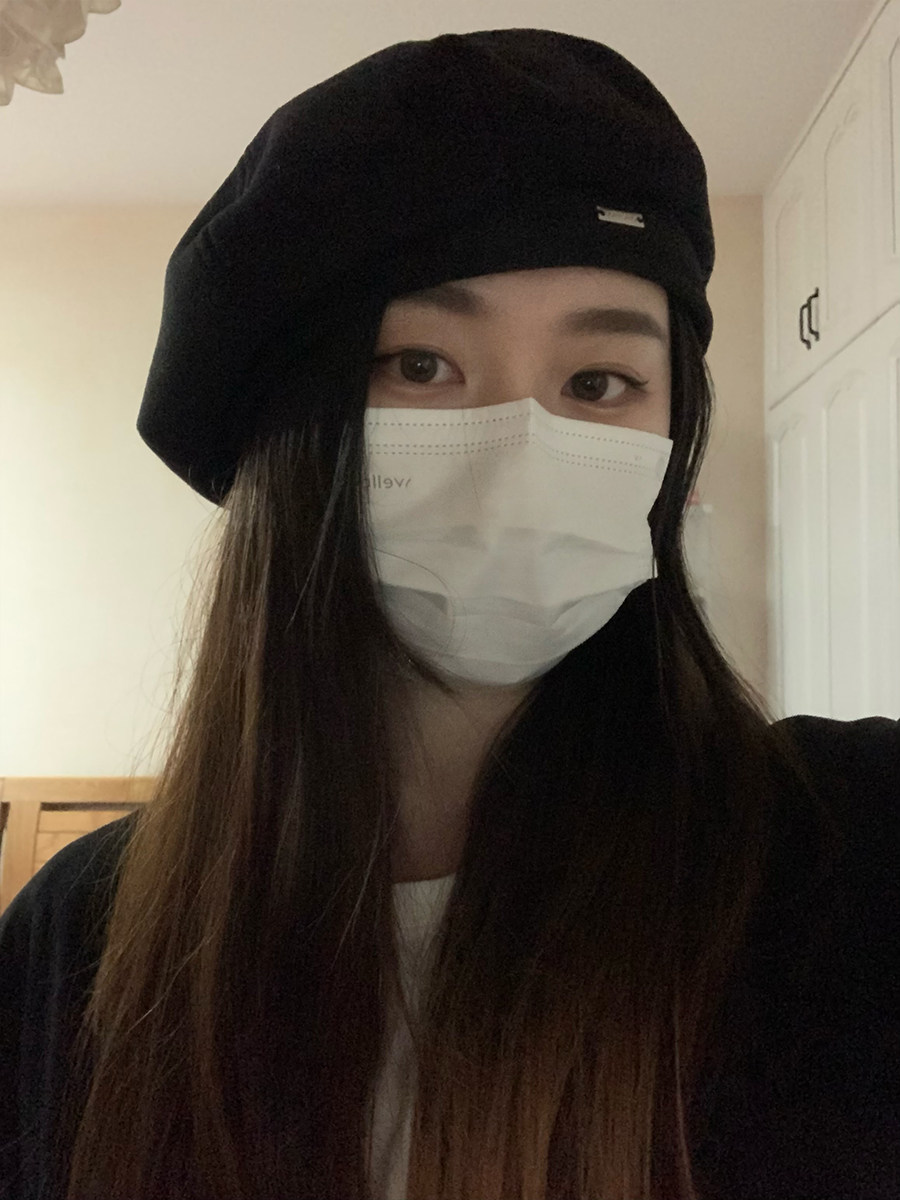 黑色简约贝雷帽秋冬毛呢复古