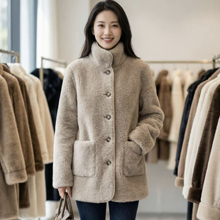时尚 皮草大衣海宁潮 外套女韩版 100%羊毛羊羔毛两面穿皮毛一体短款