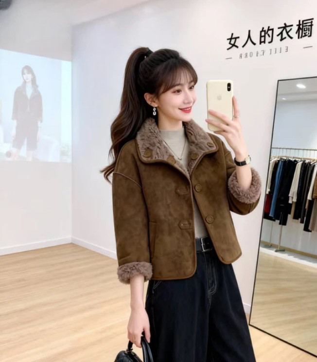 百分百羊毛羊羔毛两面穿皮毛一体短款外套女小个子羊剪绒皮草大衣