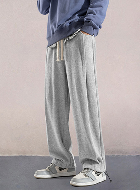 直筒休闲裤男秋季宽松抽绳运动裤子男秋冬款加绒加厚时尚潮流卫裤