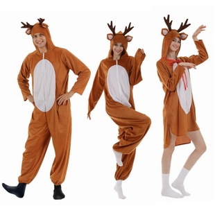 2022新款圣诞麋鹿连体套装情侣搞笑派对舞台道具服酒吧驯鹿装女裙