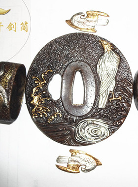 纯铜鎏金刀镡/日本武士配件/护手/精品装具