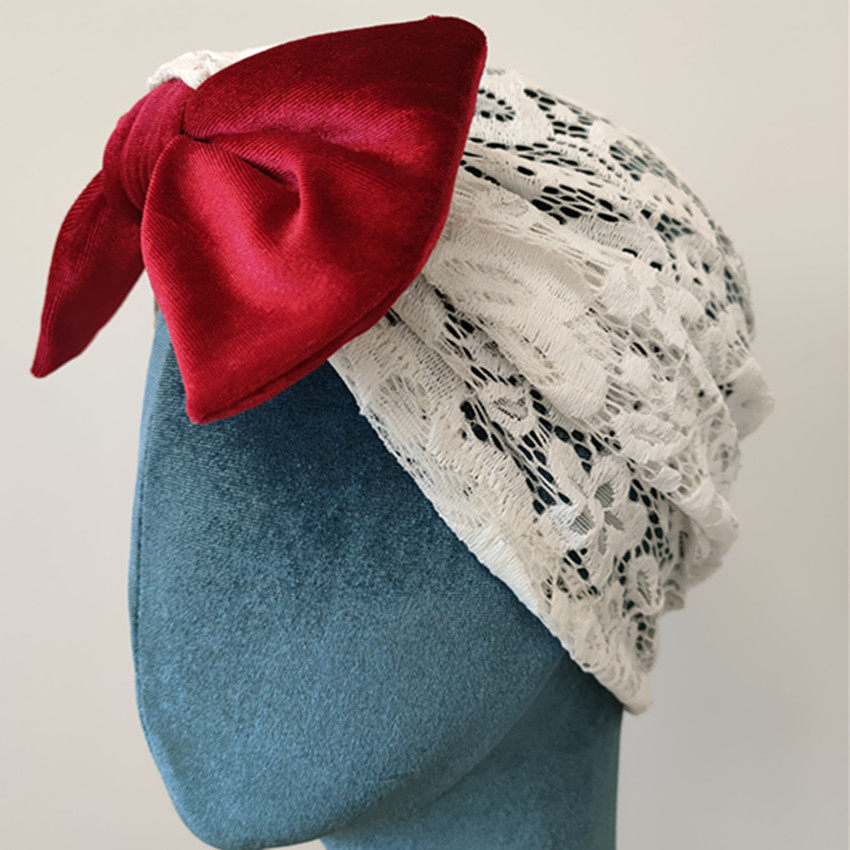 春夏白色蕾丝包头帽子 蝴蝶结帽夏季穆斯帽 婚纱摄影迪拜旅行