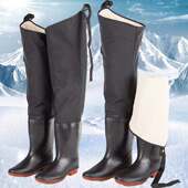 男女保暖防水过膝钓鱼水鞋 冬季 加厚加绒高筒雨鞋 皮毛一体加棉水靴