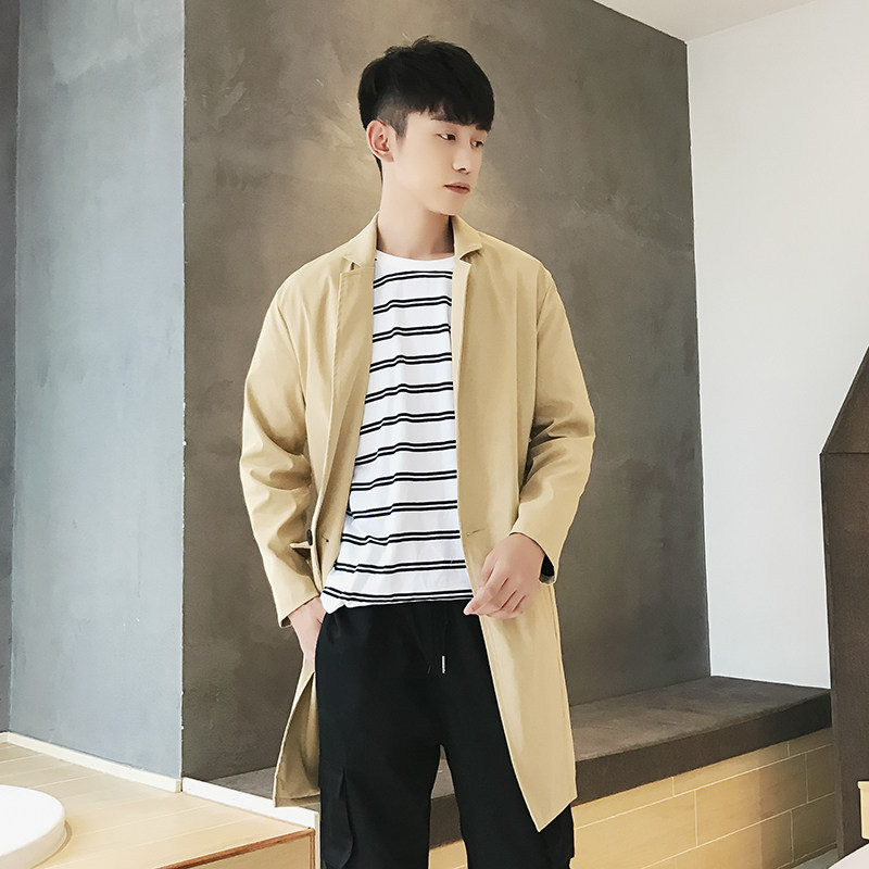 2021秋季潮款长风衣立体剪裁风衣男款小领韩版风衣外套D92P105,男装风衣,星座312B-1