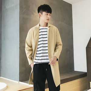 2021秋季潮款长风衣 立体剪裁风衣男款小领韩版风衣外套D92P105图片
