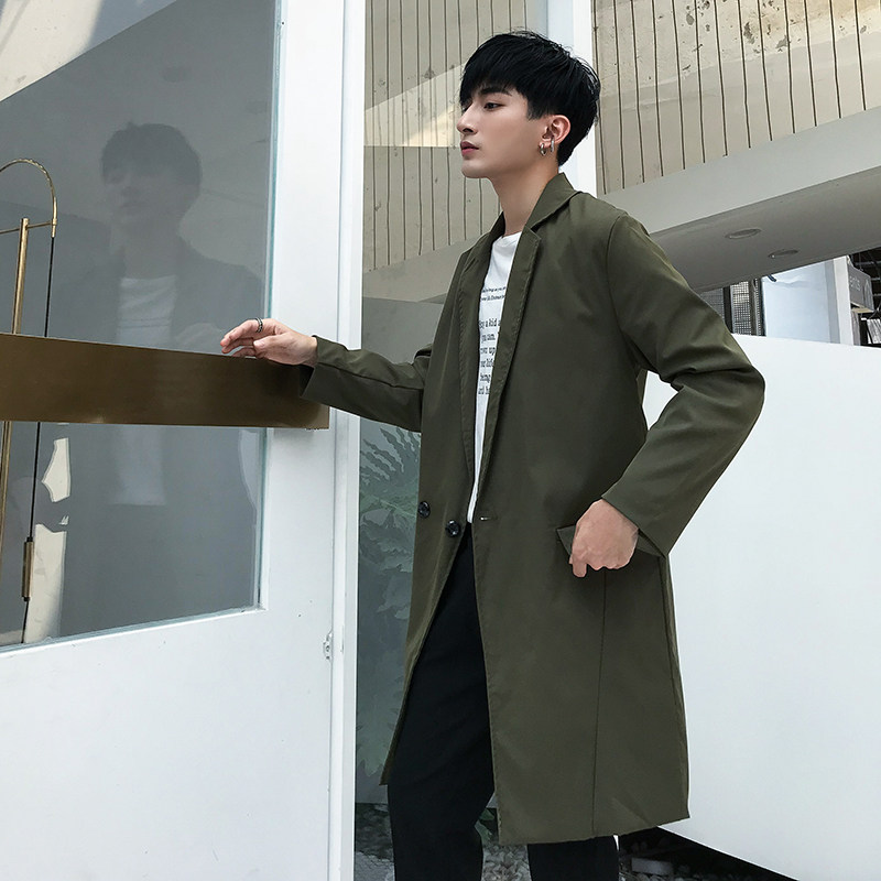 2021秋季潮款长风衣立体剪裁风衣男款小领韩版风衣外套D92P105,男装风衣,星座312B-1