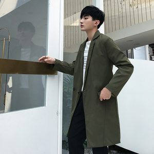2021秋季潮款长风衣 立体剪裁风衣男款小领韩版风衣外套D92P105图片