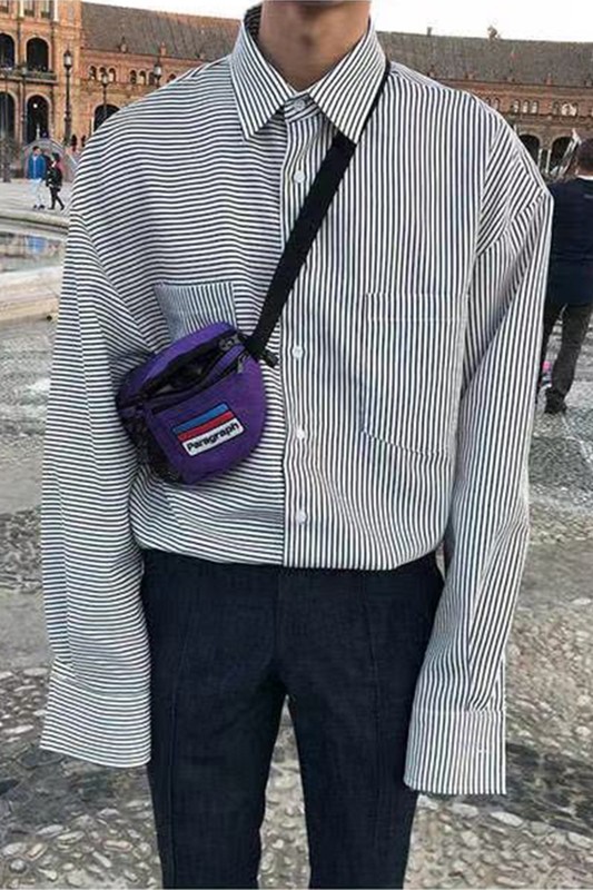 20秋季百搭款男衬衫细条纹大口袋长袖衬衫休闲大版男衬衫D603P50,男装衬衫,星座312B-1