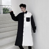 2021秋季都市潮款黑白撞色长款个性暗黑男衬衫宽松加长D683，男装衬衫，星座312B-1