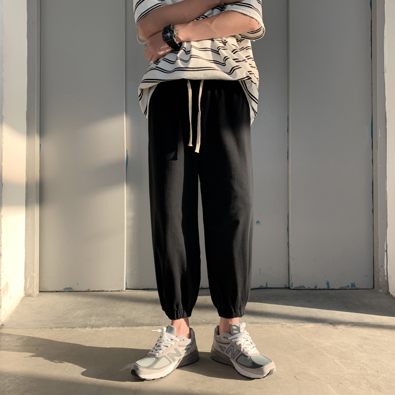 春夏季韩版潮流束脚卫裤百搭九分针织裤子纯色运动裤D549P40，男装休闲裤，星座312B-1