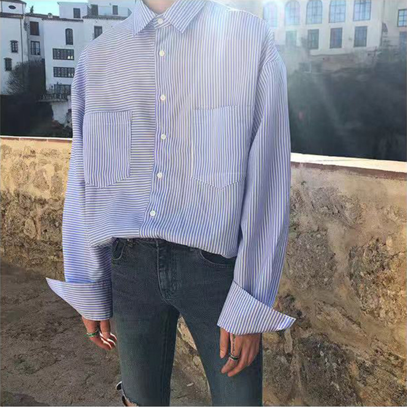 20秋季百搭款男衬衫细条纹大口袋长袖衬衫休闲大版男衬衫D603P50,男装衬衫,星座312B-1