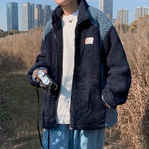 2023冬季新款百搭潮男羊羔毛棉衣宽松舒适拼色小清新外套D118P115图片