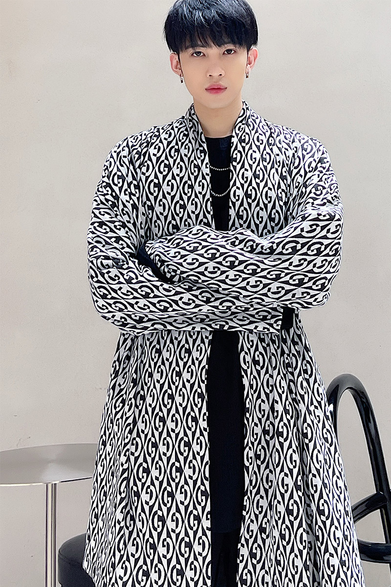 2021秋季外套男士宽松暗黑小众翻领潮流长款针织开衫风衣D758P105,男装风衣,星座312B-1