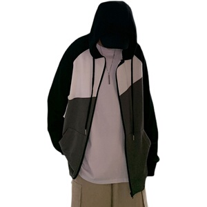 2021春季新款拼色卫衣男韩版连帽夹克外套D606P65图片