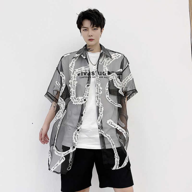 2021夏季新款小众防晒中袖衬衣薄款宽松潮流短袖衬衫D732,男装衬衫,星座312B-1