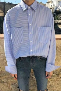 20秋季百搭款男衬衫细条纹大口袋长袖衬衫休闲大版男衬衫D603P50图片
