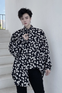 小雏菊印花衬衫男2024韩版潮流宽松高级垂感免烫休闲衬衣D680P55图片