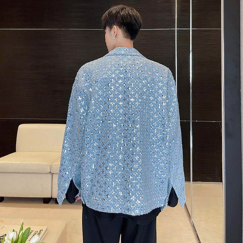 2023春款高品质小众风格亮片牛仔外套宽松休闲夹克D750P115,男装夹克,星座312B-1