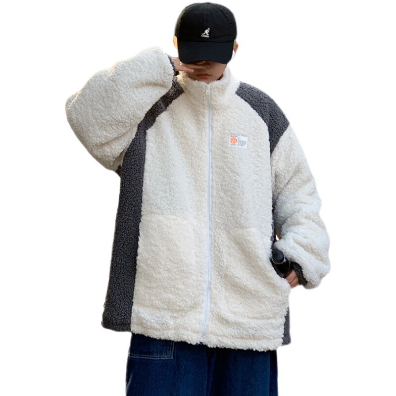 冬季新款中性风羊羔毛棉衣宽松舒适拼色外套D118P115,男装棉衣,星座312B-1