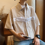 2022夏季新款免烫条纹短袖青少年流行宽松休闲夏季衬衣D519P45，男装衬衫，星座312B-1