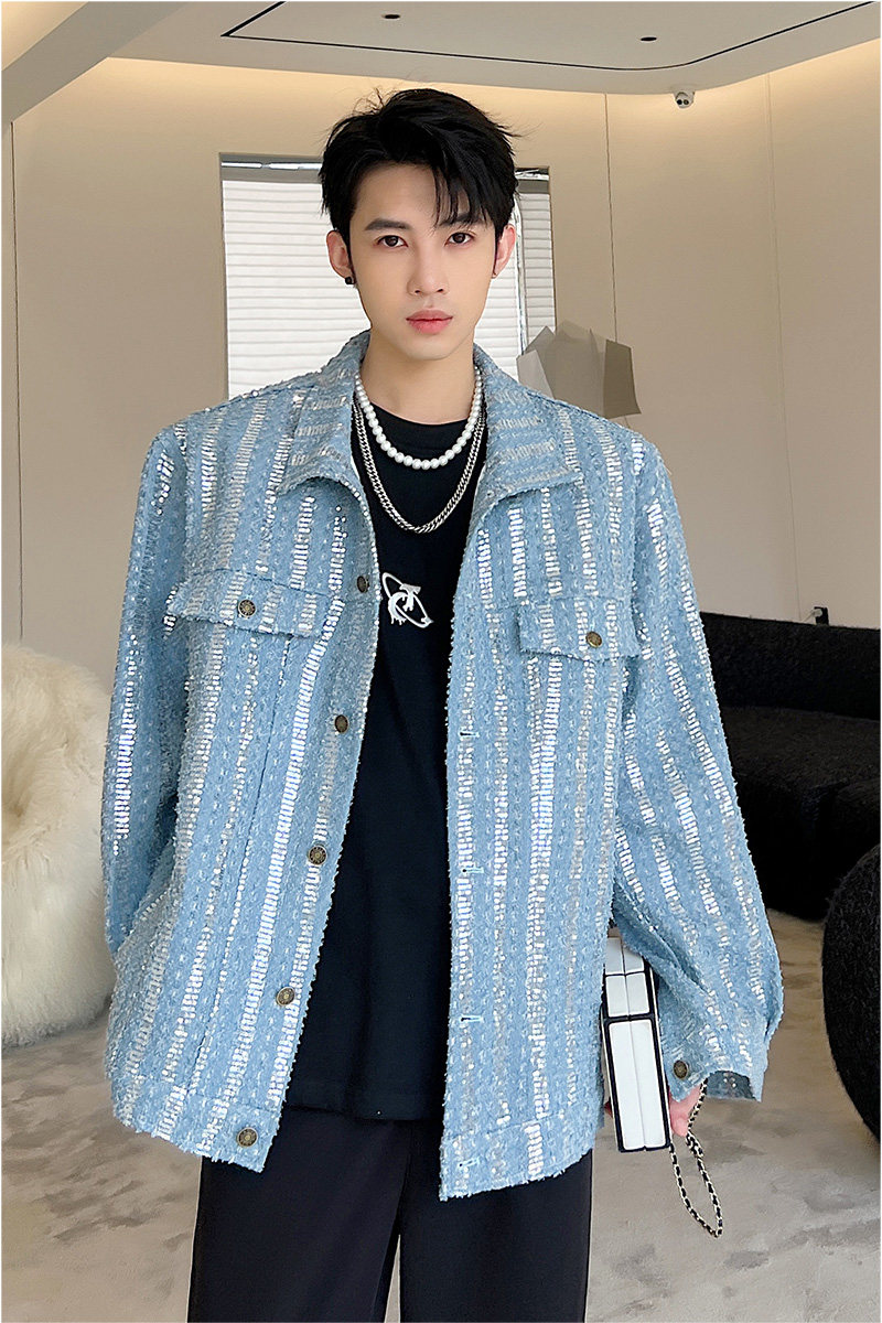 2023秋季新款亮片中性风时尚牛仔外套D793P115,男装夹克,星座312B-1