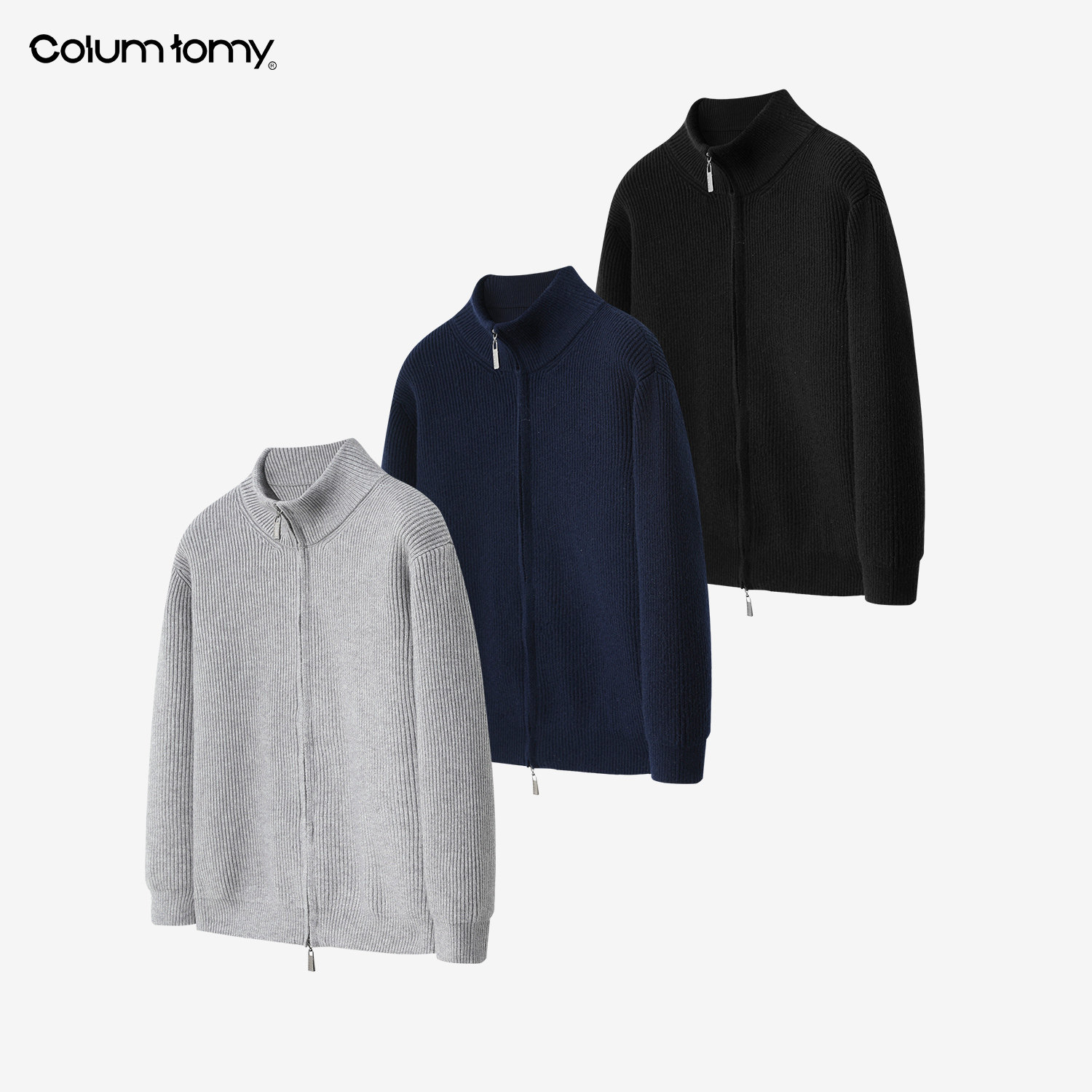 ColumTomy 2025/AW秋冬新品男士双拉链开衫羊毛混纺针织毛衣外套