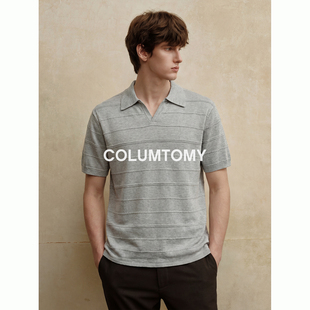 【天然木浆】新款cleanfit条纹男士海鸥领短袖老钱风垂坠高级T恤