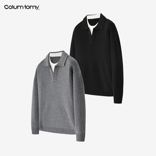 Columtomy 2025/AW 秋冬新品假两件翻领毛衣男士海鸥领羊毛针织衫