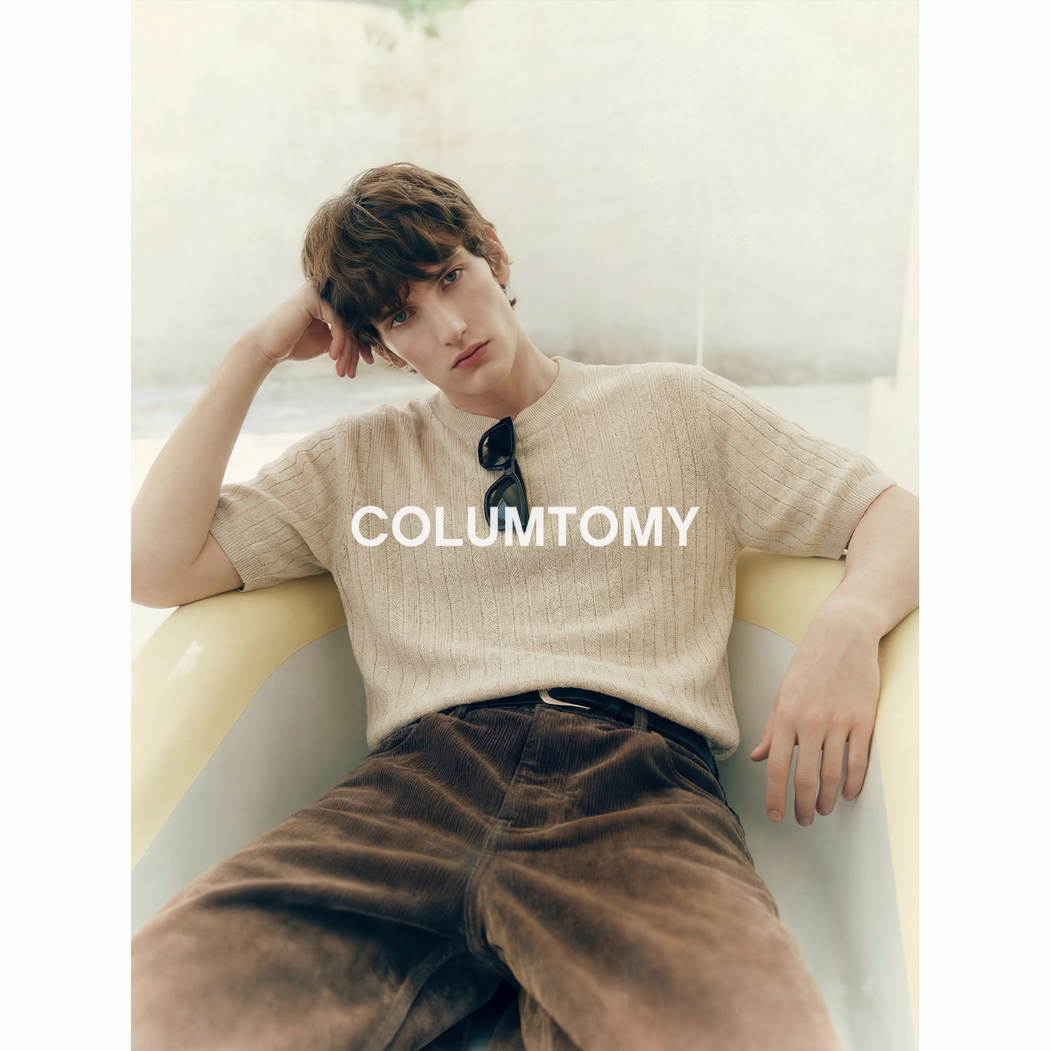 【天丝亚麻混纺】老钱风麻花针织短袖T恤男2026夏季新款Cleanfit