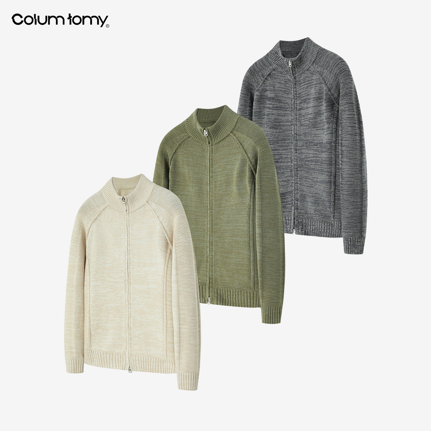 ColumTomy 2025/AW秋冬新品男士老钱风拉链针织开衫外套立领毛衣