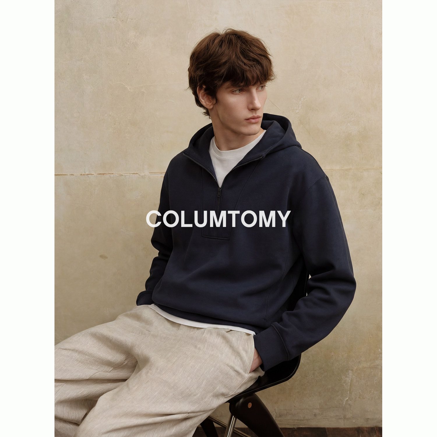 2026春秋季新款男Cleanfit美式针织卫衣连帽休闲运动衫半拉链上衣