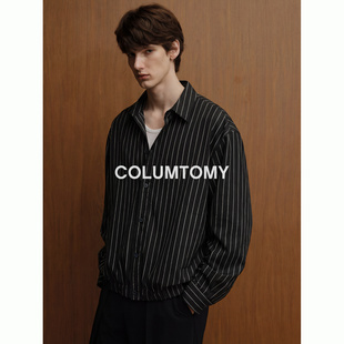 莱赛尔条纹衬衫男外套2026春秋季新款老钱风亚麻长袖宽松休闲上衣