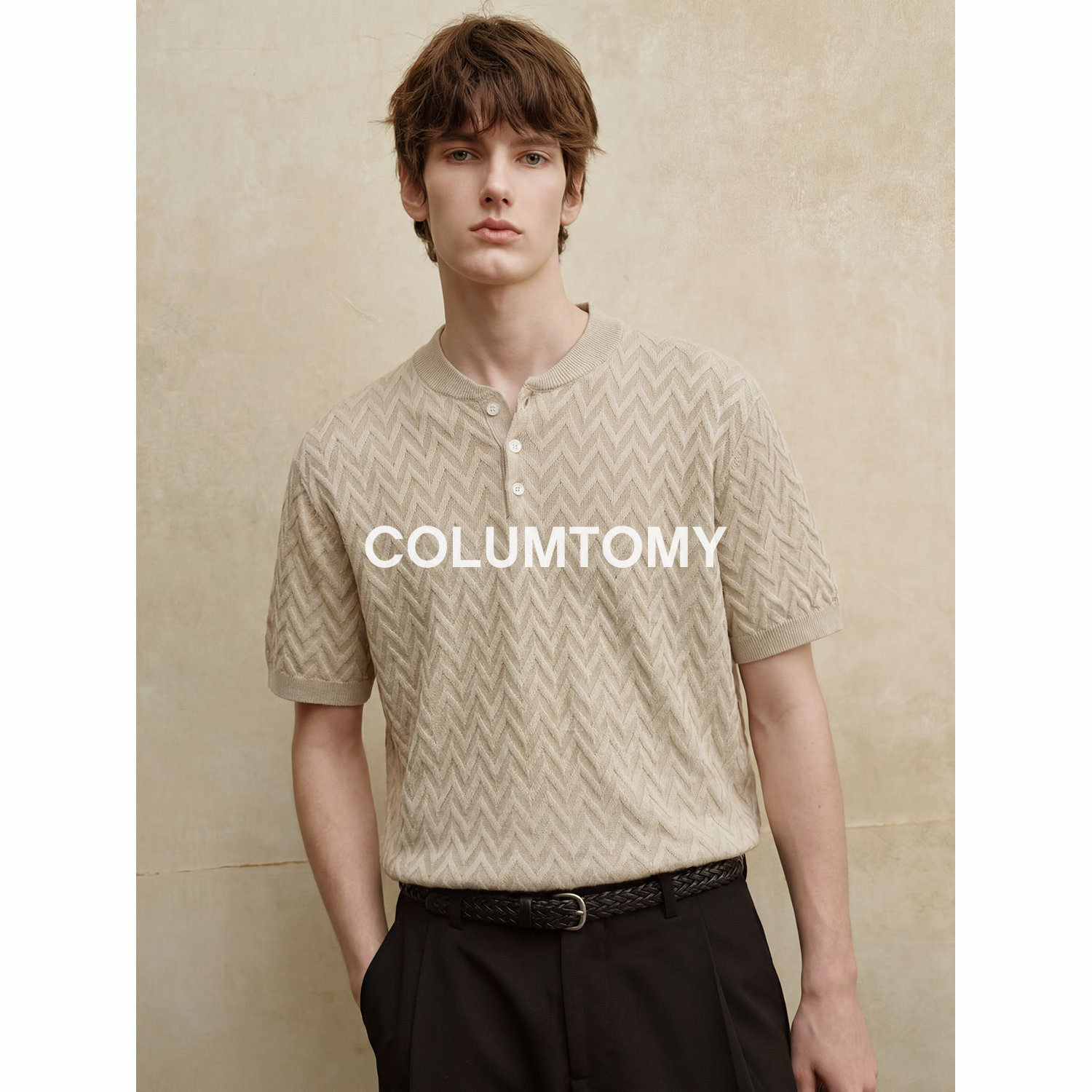 老钱风亨利领针织条纹短袖T恤男士2026夏季新款Cleanfit休闲美式