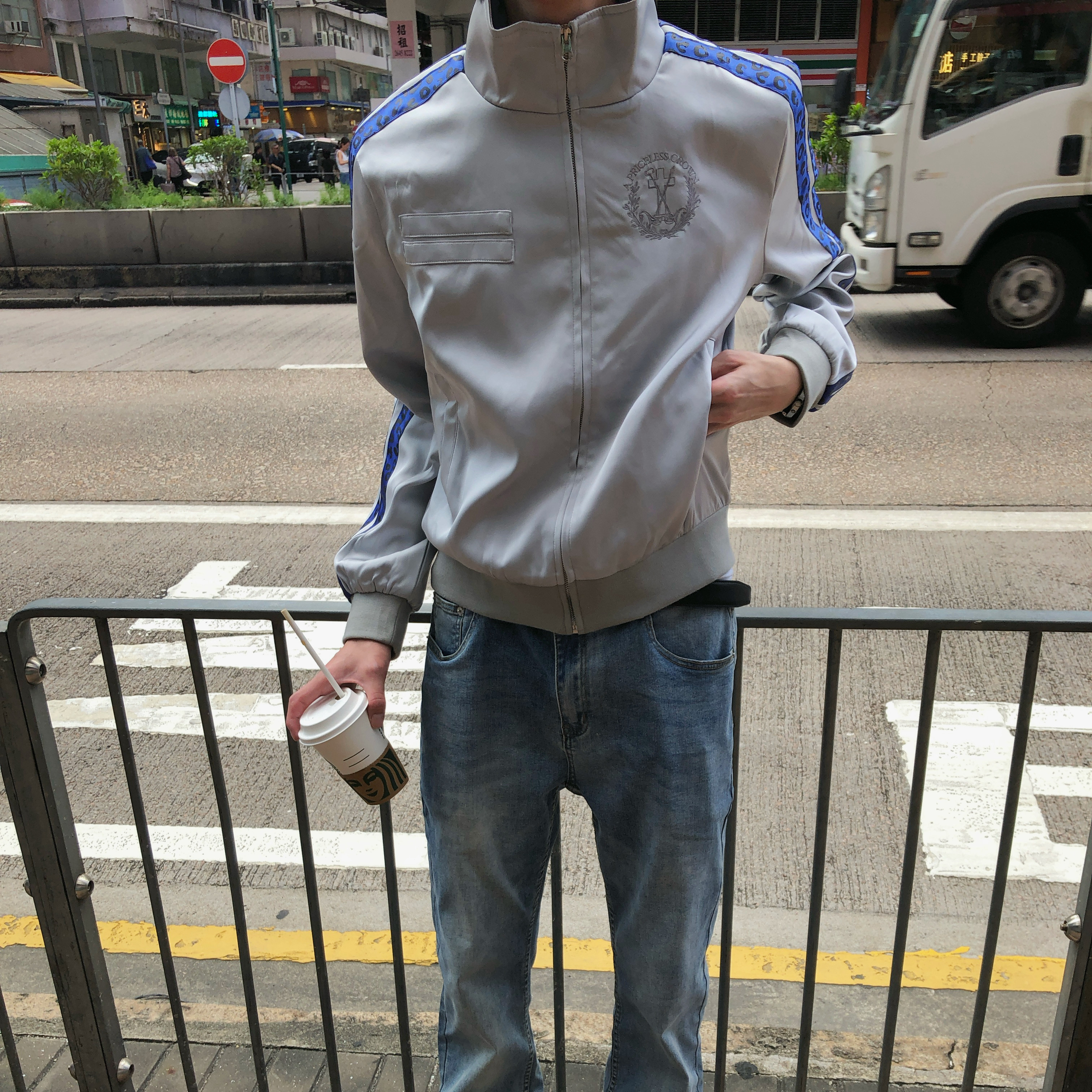 BUFANSTUDIO豹纹织带拼色立领夹克短款街头运动外套主训穿搭男韩