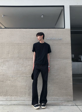 BUFANSTUDIO 老钱风红边明线撞色牛仔裤男女原牛显瘦微喇长裤子潮