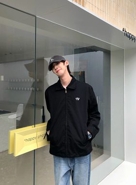 BUFANSTUDIO刺绣帆布水洗翻领夹克外套cleanfit秋季撞色小众设计