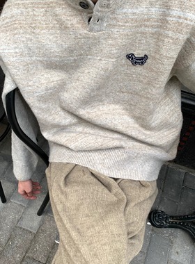 BUFANSTUDIO秋冬慵懒刺绣腊肠狗套头毛衣男高级感软糯加厚针织衫