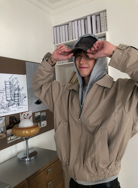 BUFANSTUDIO设计感假两件拼接连帽短款夹克男宽松高级感外套韩系