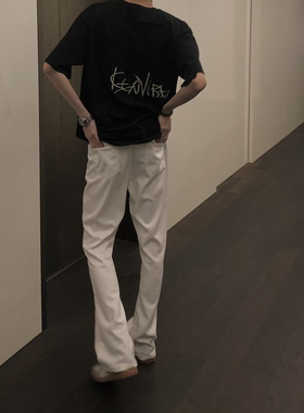BUFANSTUDIO干净白色微喇西裤氛围感休闲裤穿搭cleanfit男女情侣