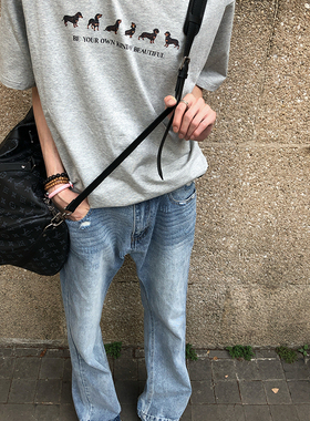 BUFANSTUDIO腊肠犬小狗短袖T恤索罗娜凉感Jennie同款宽松印花情侣